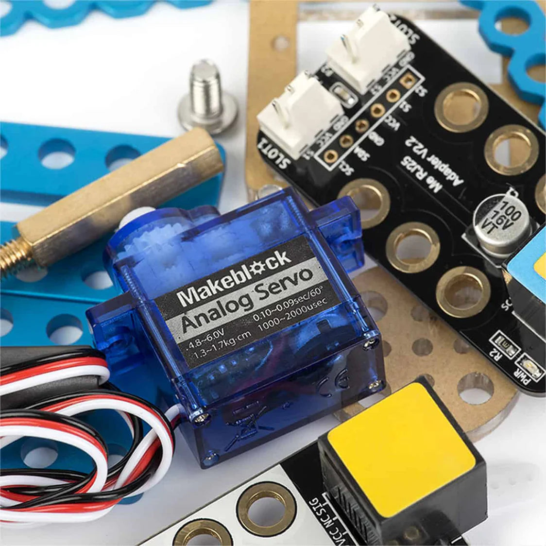 Actuador Lineal Gatito Robot 3 en 1 compatible mBot2 – Componente de Ampliación con Motor Rotativo y LED RGB Makeblock