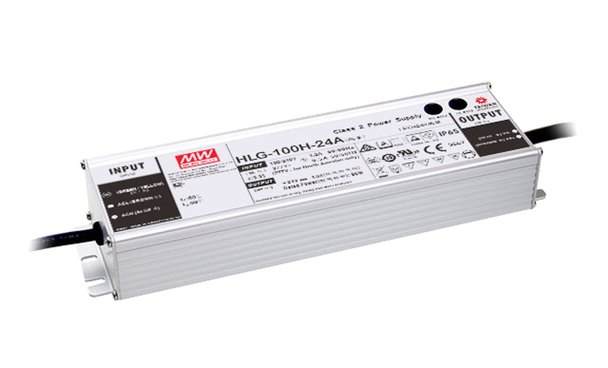 Driver LED carcasa metálica voltaje 100W HLG-100H - AB - Ajuste Potenciómetro (Io) + 3 en 1 - 24V