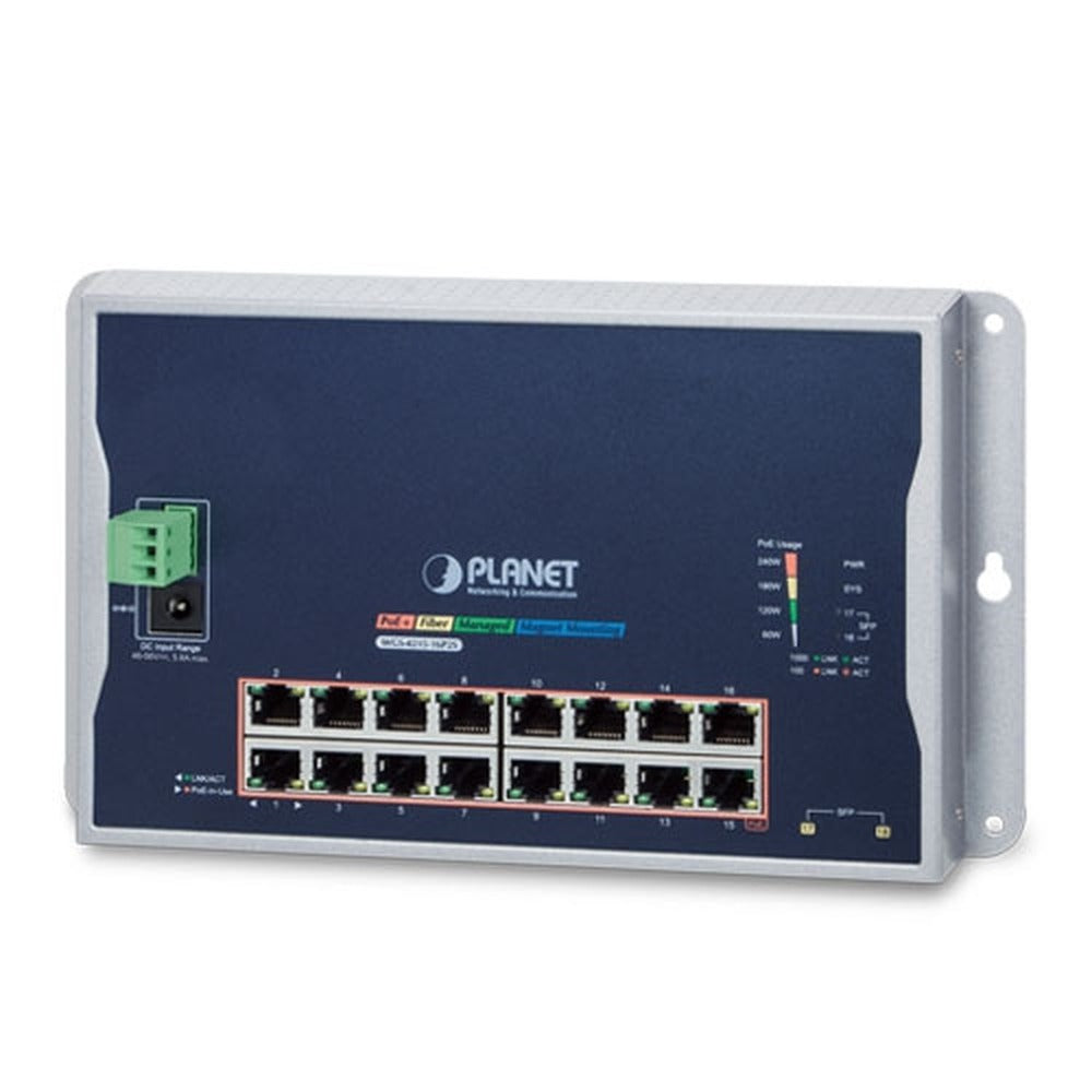 Switch administrado industrial de 16 puertos 10/100/1000T 802.3at PoE + 2 puertos 100/1000X SFP montado en la pared (-10~60 grados C)