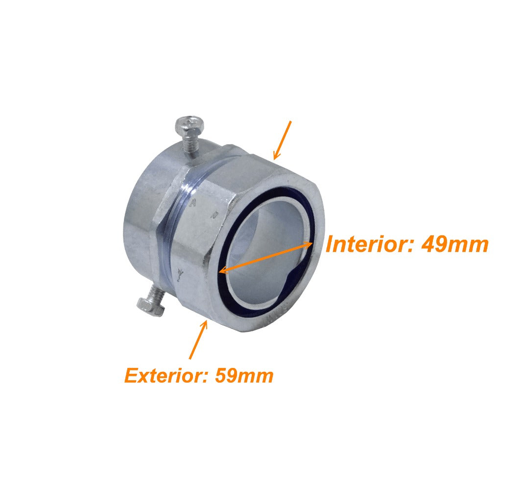 MEMT50 Adaptador Metálico de Unión EMT a Tubería Flexible de 50mm, Rango 35-49mm a 37mm