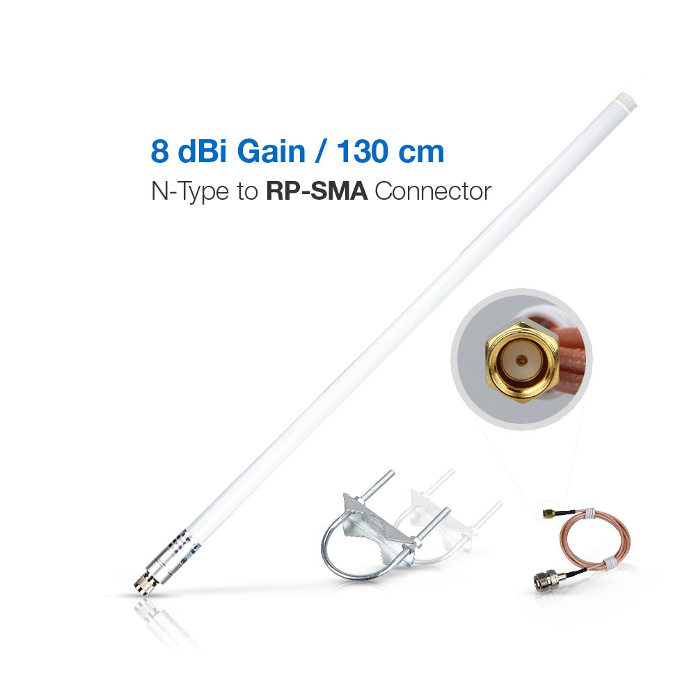 Antena de fibra de vidrio de 8dBi 900-930MHz, N-Type to RP-SMA