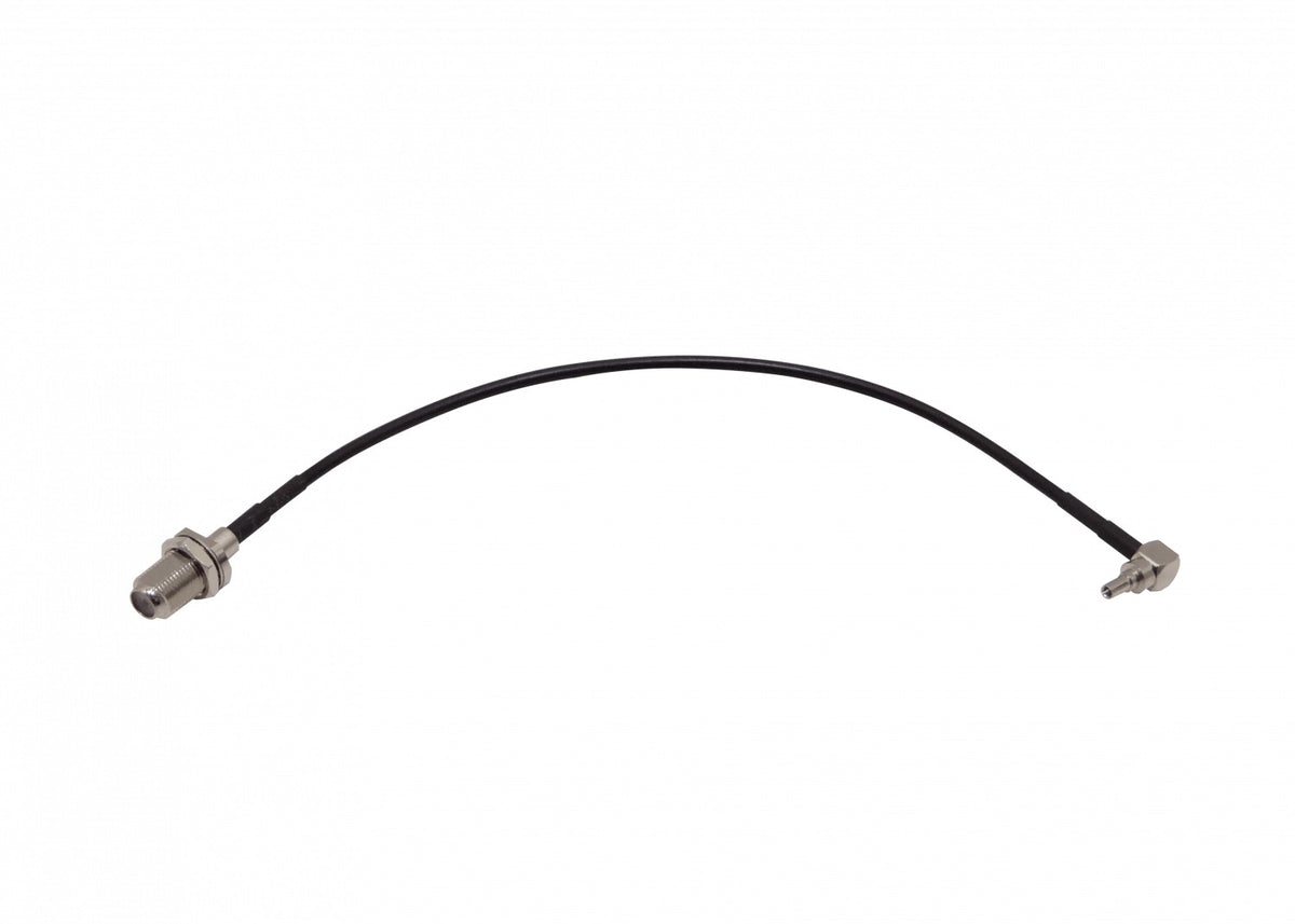 9M1FH-20 Conector CRC9 Macho acodado 90° a Hembra F para cable coaxial RG174 de 20 centímetros