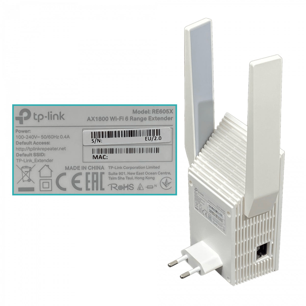 RE605X TP-LINK Extensor de señal WiFi6 AX1800 banda dual 5/2,4GHz 1201/574mbps puerto 1-1000 2-Antenas