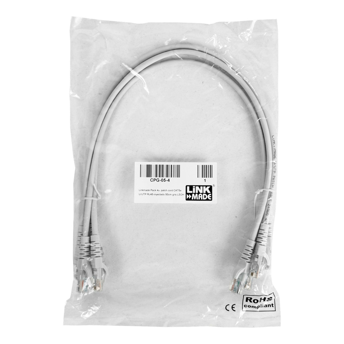 CPG-05-4 LINKMADE 4UN 50CM CAT5E GRIS LSZH LATIGUILLO DE RED MOLDEADO MULTIFILAR
