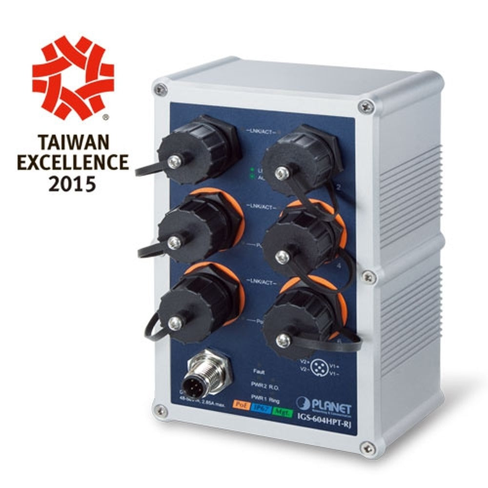 Switch Ethernet Administrado Industrial de 4 Puertos 10/100/1000T 802.3at Con Clasificación IP67 + Switch Ethernet Administrado 10/100/1000T de 2 Puertos (-40 ~ 75 Grados C)