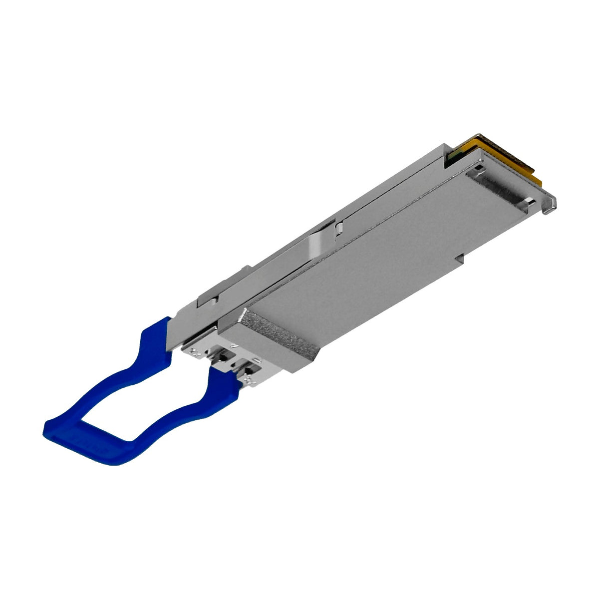 100G-10K. Módulo Ubiquiti QSFP28 de 100G con 2 conectores LC, alcance 10 km sobre fibra monomodo, longitudes de onda 1295-1309 nm para recepción/transmisión, referencia UACC-OM-QSFP28-LR4.