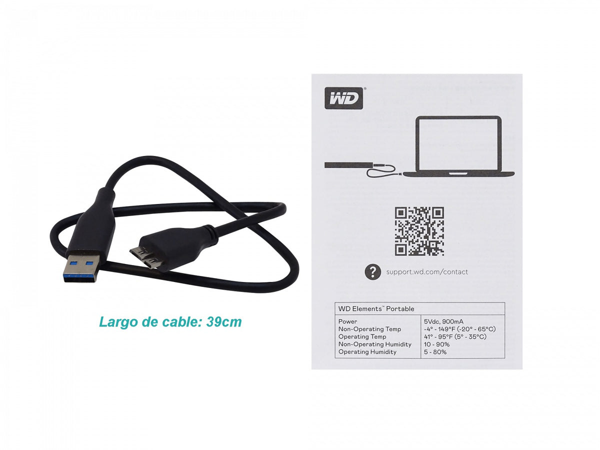 4TB-USB WESTERNDIGITAL Almacenamiento Externo 4TB USB3.0 Unidad Portátil Elements 2,5pulg Disco Duro