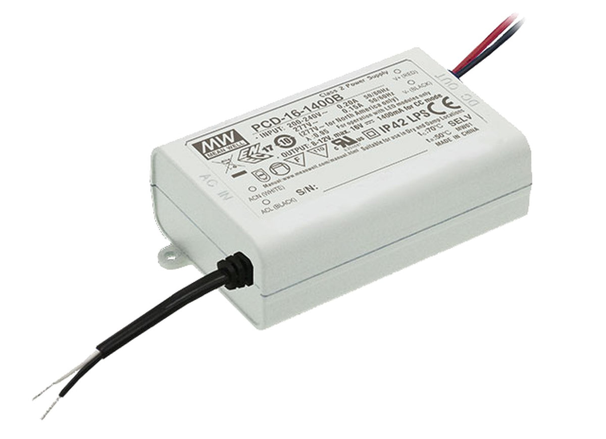Driver LED plástico PFC 16W PCD-16 - 90 a 135VAC - 1050mA (comúnmente usado)