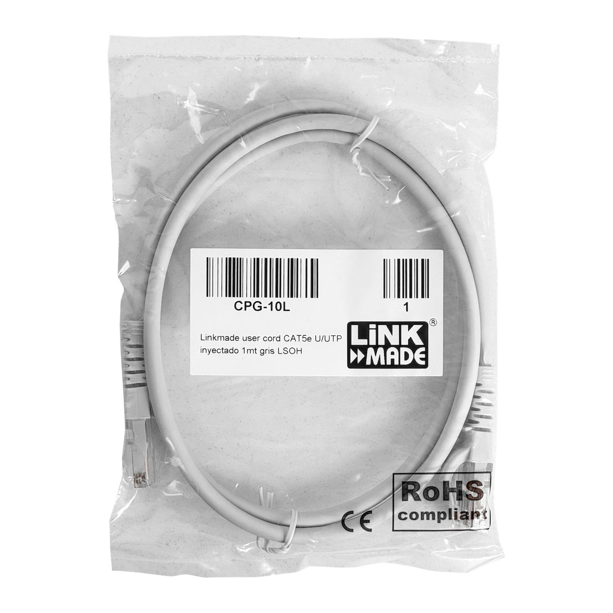CPG-10L LINKMADE 1 metro Cat5E U/UTP Gris LSZH Cable de Parcheo Moldeado Multihilo