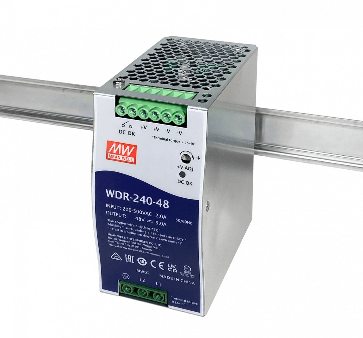 WDR-240-48 MEANWELL 180-550VAC 48VDC 240W 5A Ancho-63mm Carril-DIN Fuente de Alimentación