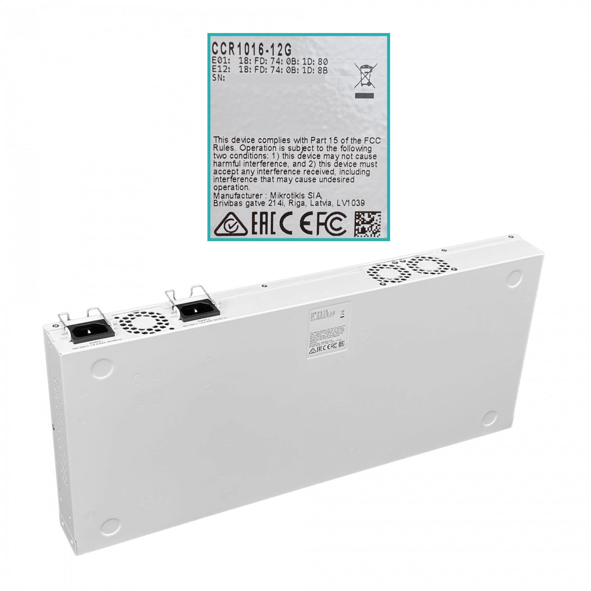 CCR1016-12G MIKROTIK Req-cabl 16-1.2GHZ 12-1000 1-USB 1-RS232-DB9 L6 2GB LCD-TOUCH