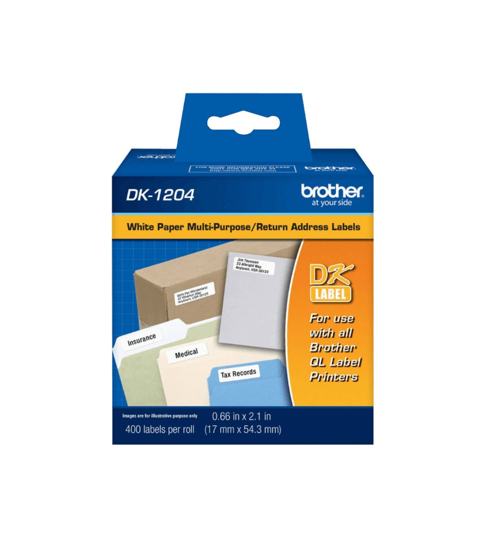DK1204 BROTHER 17x54mm 400-Etiquetas Autoadhesivas de Papel Blanco para serie-QL