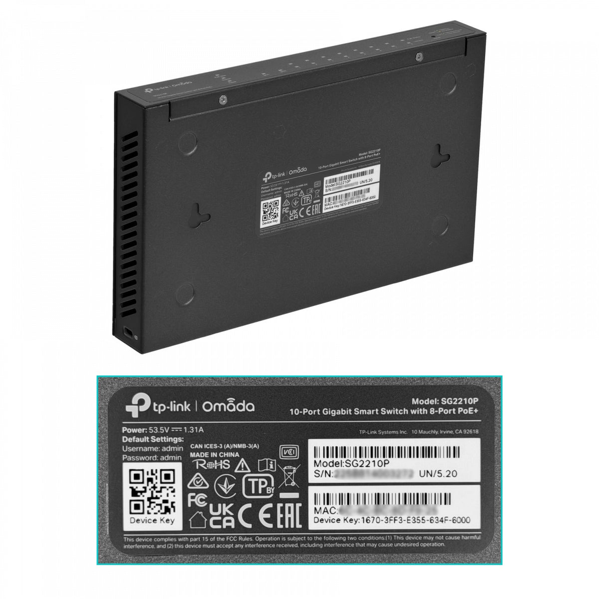 SG2210P. Conmutador inteligente de escritorio TP-LINK con 8 puertos 1000 PoE+ y 2 ranuras SFP, potencia total de 53 W, incluye fuente de 53 V, compatible con Omada.