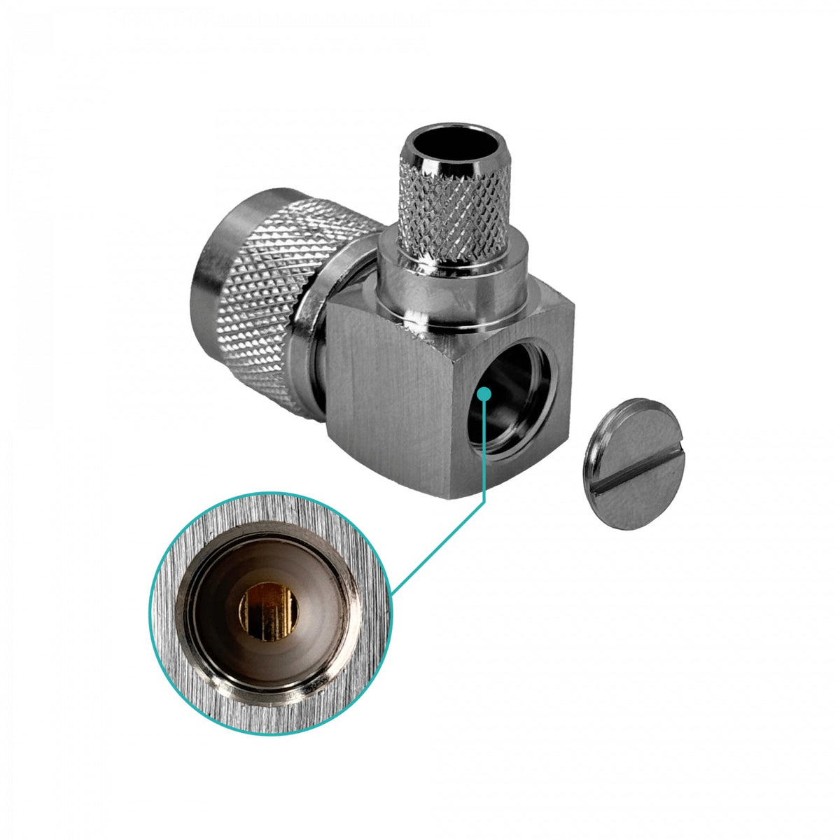 NM4J Conector N macho a 90 grados para cable LMR400, RG8 y RG213, tipo crimp