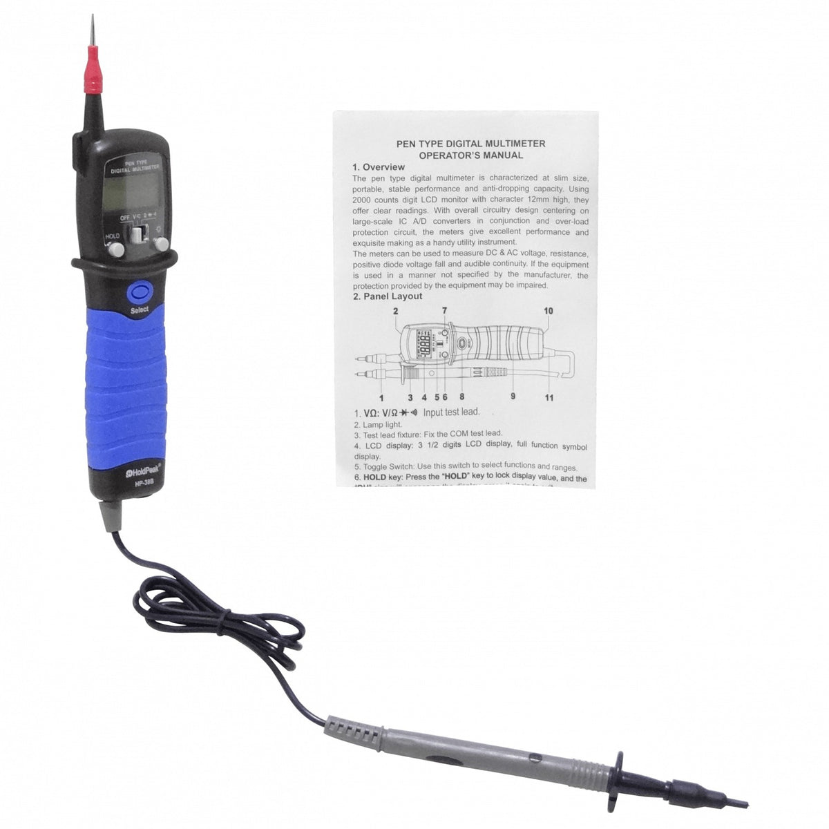 MULTIMETER-P Multímetro Digital de Pinza Fija Requiere 2 Pilas AAA 600 Voltios CD/CA HP-38B
