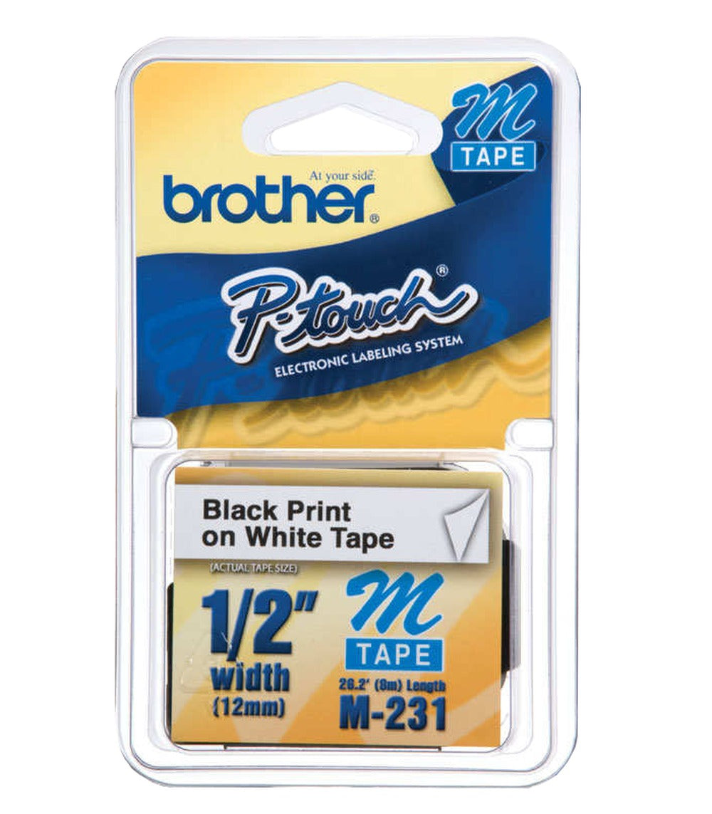 M231 BROTHER 12mm Negro sobre Blanco Cartucho Cinta 8m para PT-90