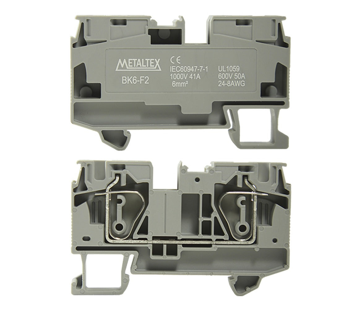 Bornera riel din 6mm² 41A libre mantenimiento con resorte BK6 - 2 vías - Verde