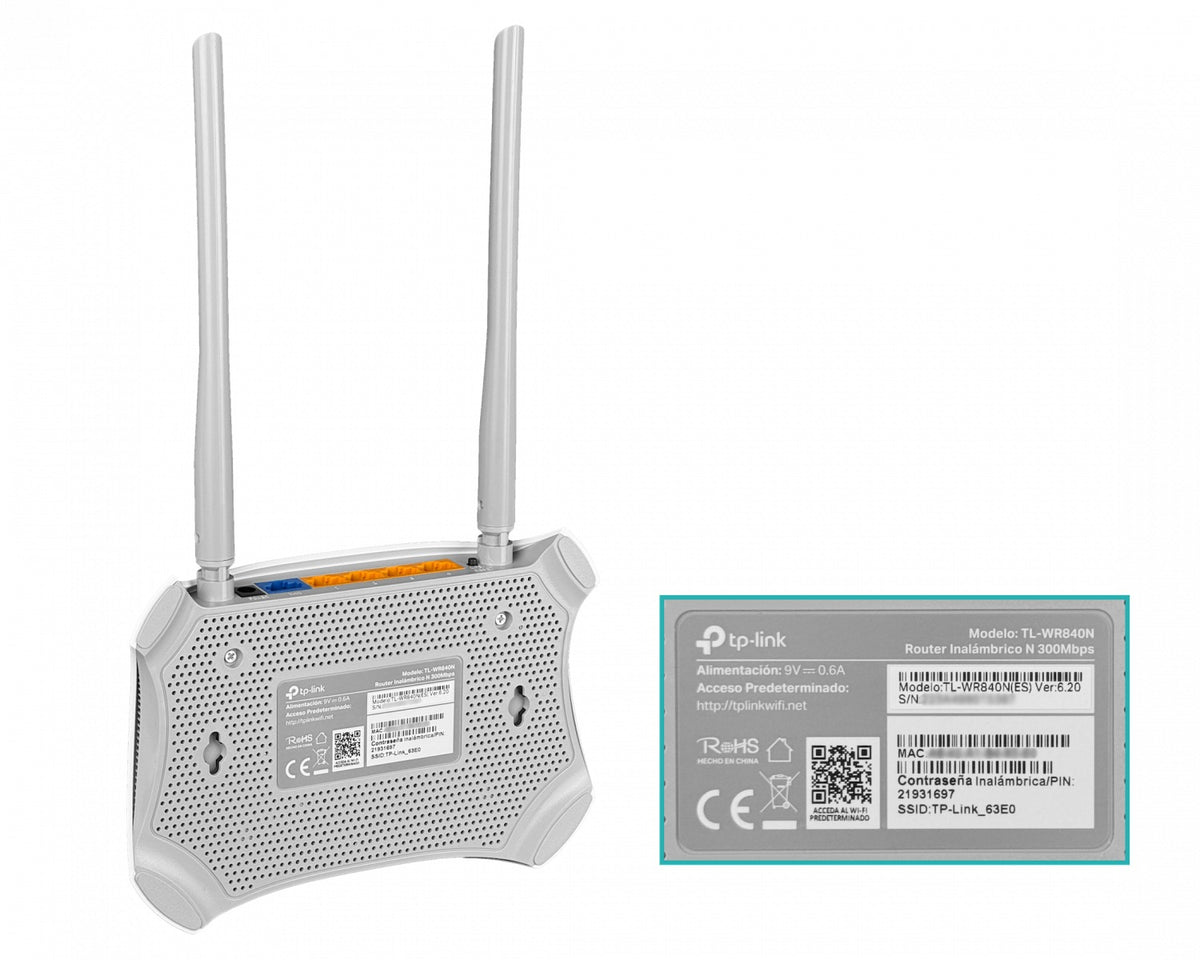 TL-WR840N TP-LINK Enrutador inalámbrico N-300mbps 2-Antenas-Fijas 4-puertos-LAN 1-puerto-WAN banda 2,4GHz