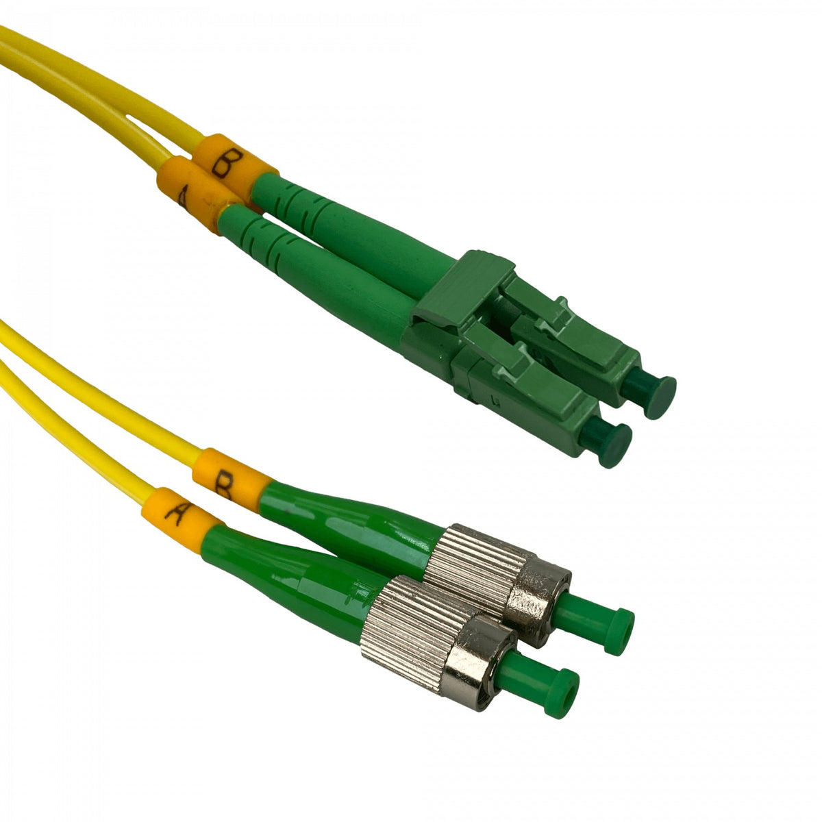 JFSBH3. Cable de interconexión de fibra óptica monomodo dúplex LC/APC a FC/APC de 3 metros, núcleo de 9/125 µm.