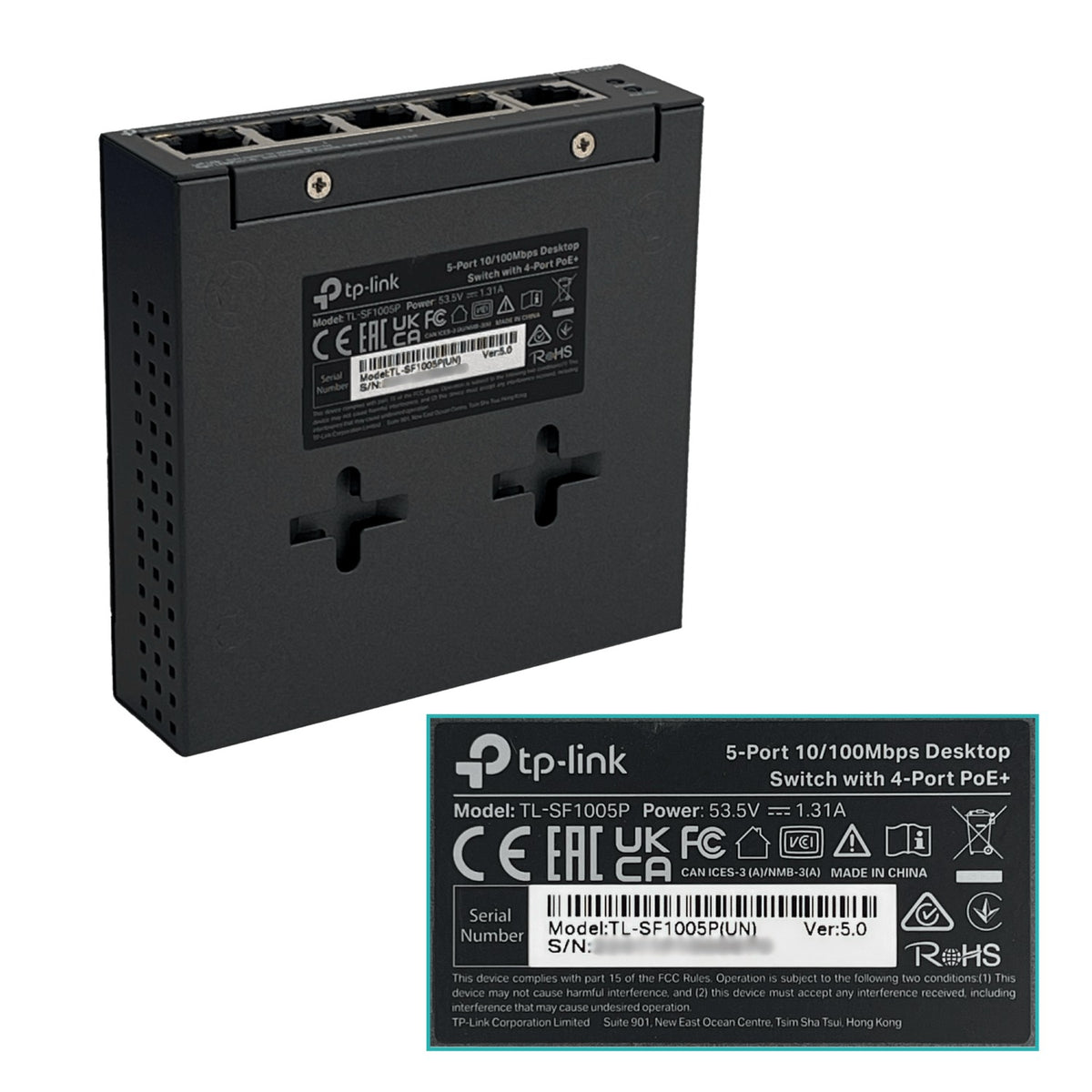 TL-SF1005P TP-LINK Conmutador 5 puertos 10/100 (4 con PoE 48V estándar af) 53W totales, fuente incluida 48V, no gestionable, formato sobremesa