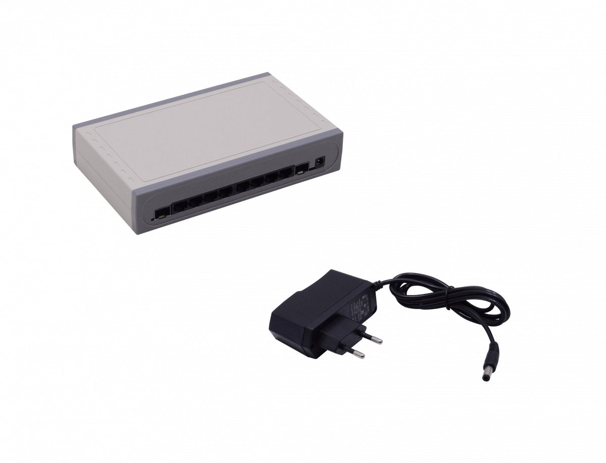 ES-0208-TG EUROLAN Switch No Administrable de 10 Puertos (8x 1000Mbps + 2x SFP), Incluye Fuente 12V, Dimensiones 20x12x4cm