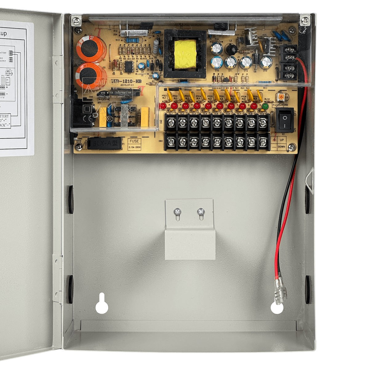 F12-3H CCTV Fuente de Alimentación con Respaldo de Batería 12V 3A 9 Canales de Salida Gabinete con Cerradura Entrada 100-240V Conector C13