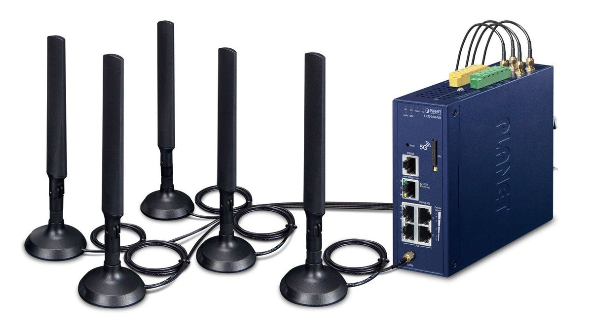 Gateway Celular Industrial LoRaWAN + 5G NR Con 5 Puertos 10/100/1000T (2 DI/DO, -40~75 Grados C, EU868 Sub 1G)