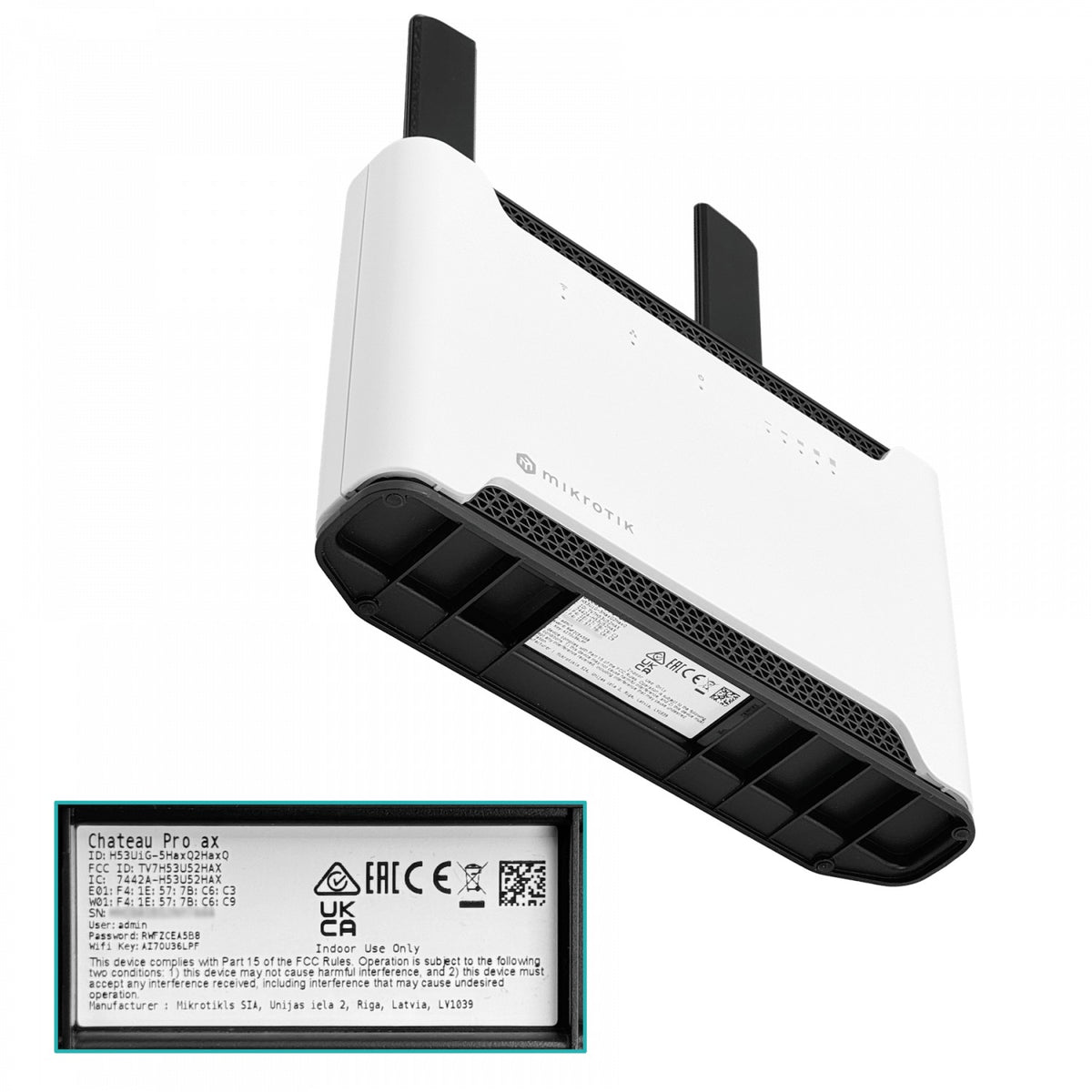 CHATEAU-PRO-AX Router MIKROTIK AX3600 5 Puertos Gigabit (1 PoE-out) USB WiFi6 Doble Banda 2,4/5GHz H53UiG-5HaxQ2HaxQ