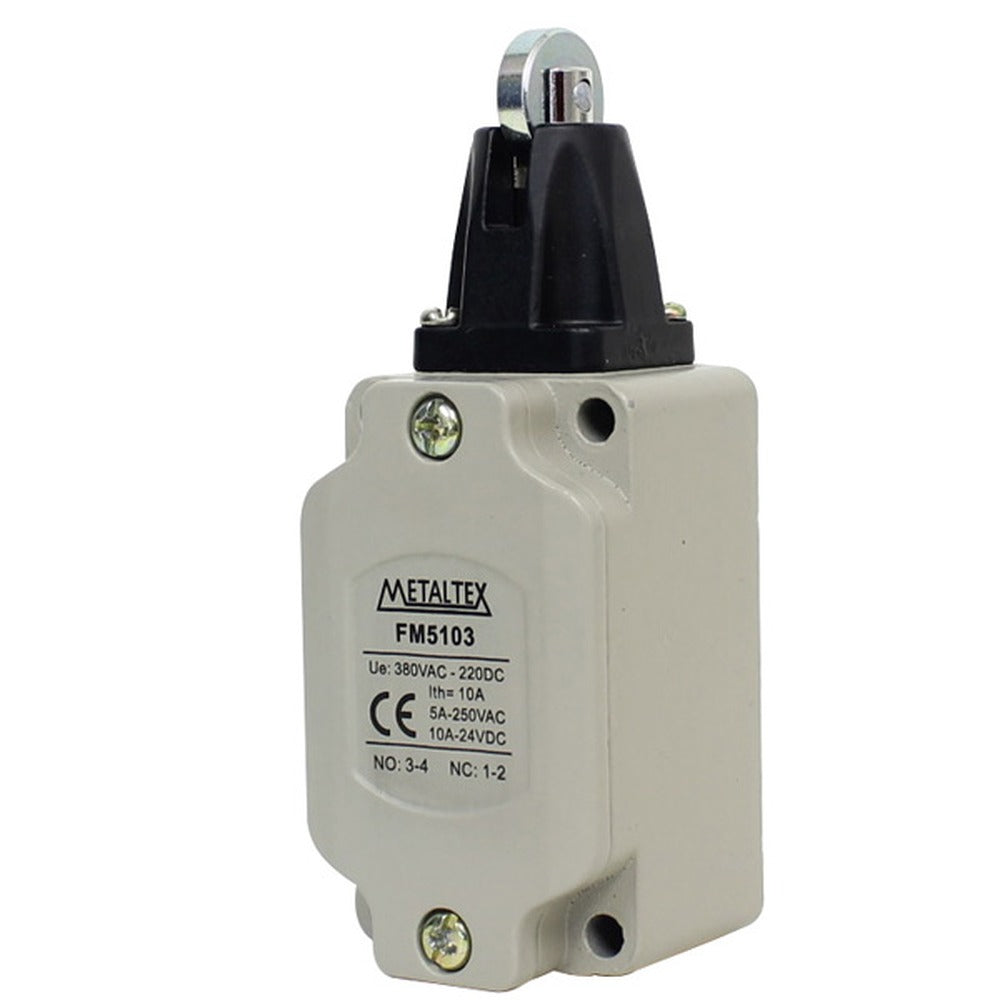 Fines de carrera metálico 10A/250VCA 1NA+1NC serie FM5 - Brazo ajustable con roldana