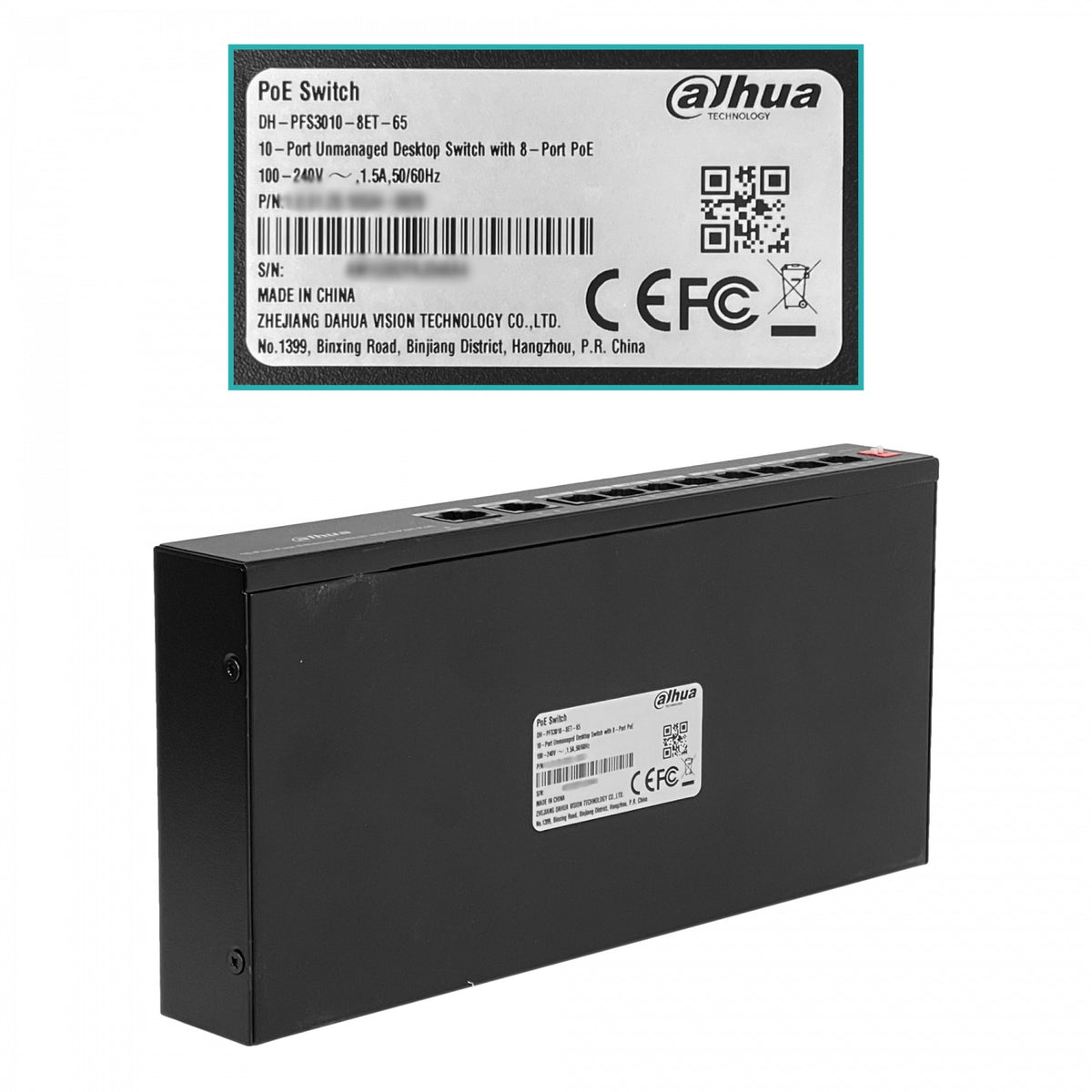 PFS3010 DAHUA Conmutador 8-100-PoE+af/at/bt 2-1000 65W-tot no-gestionable 100-240VAC