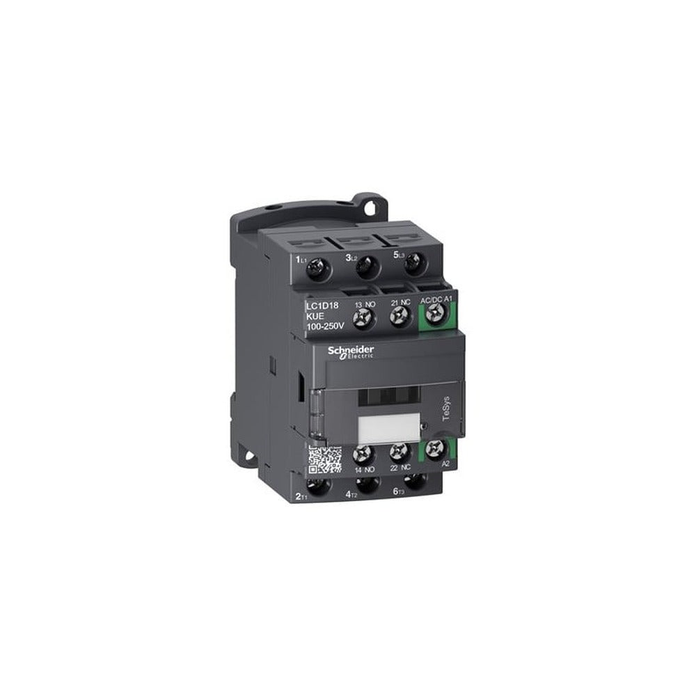 Contactor TeSys D 3P 18A AC-3 hasta 440V bobina 100-250V AC/DC Schneider Electric LC1D18KUE