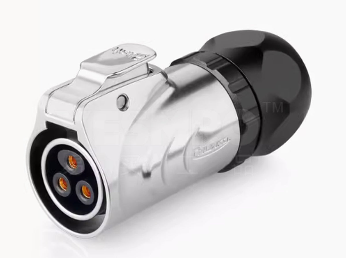 Conector circular metálico LP-20, 3 pines, hembra, formato volante (PE), IP68, 500V, 20A