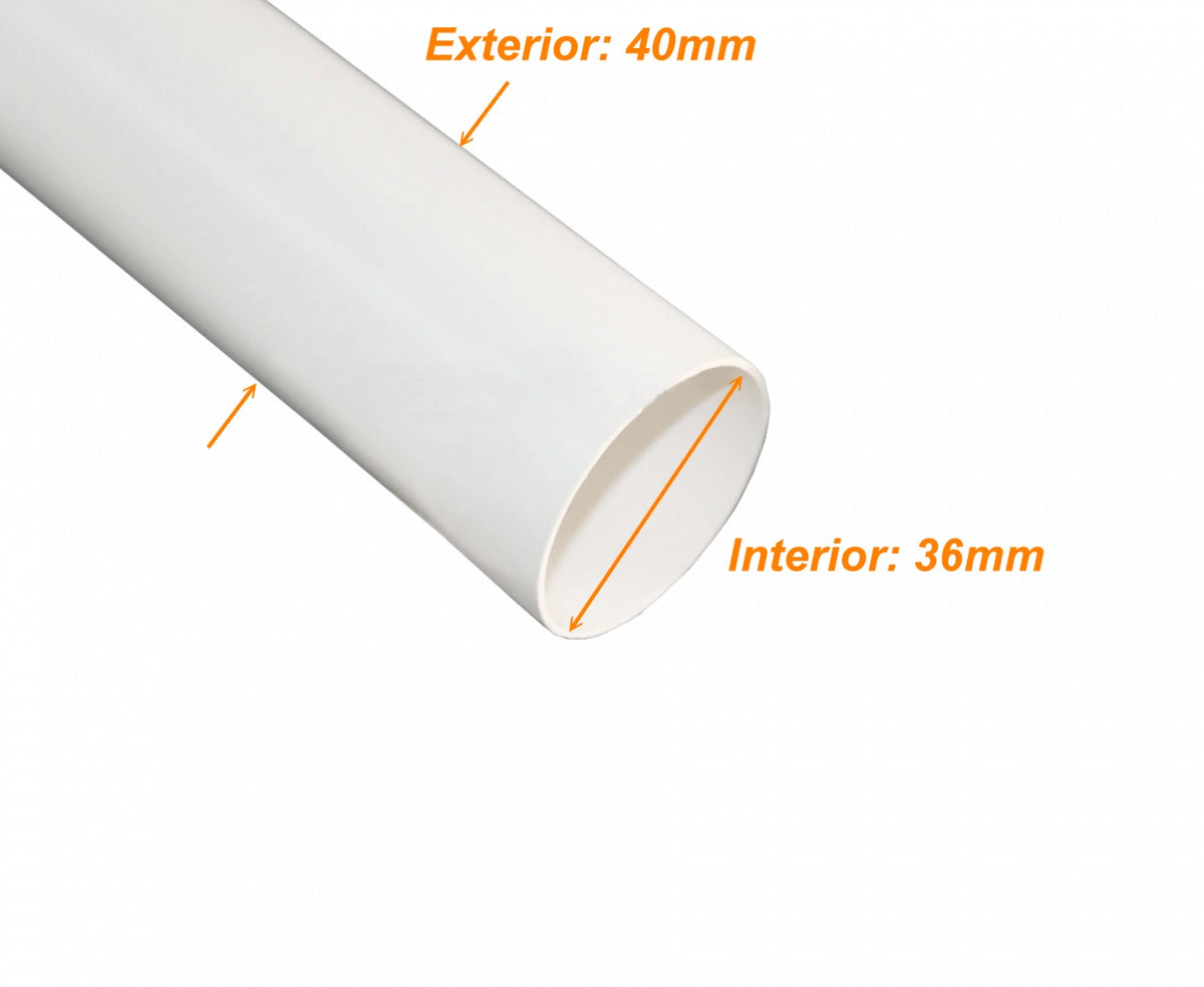 PVC40W-3 Tubo conduit blanco LINKCHI de 3 metros, diámetro 40mm por 1,65mm de pared, PVC exclusivo para corriente débil