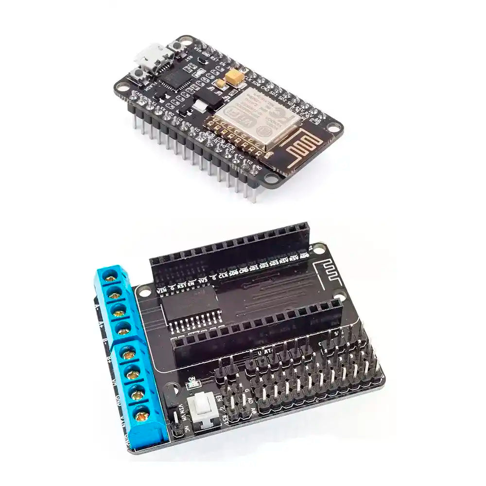 Conjunto Placa Microcontrolador NodeMCU v2 Amica incluyendo Módulo Amplificador H-Bridge L293D