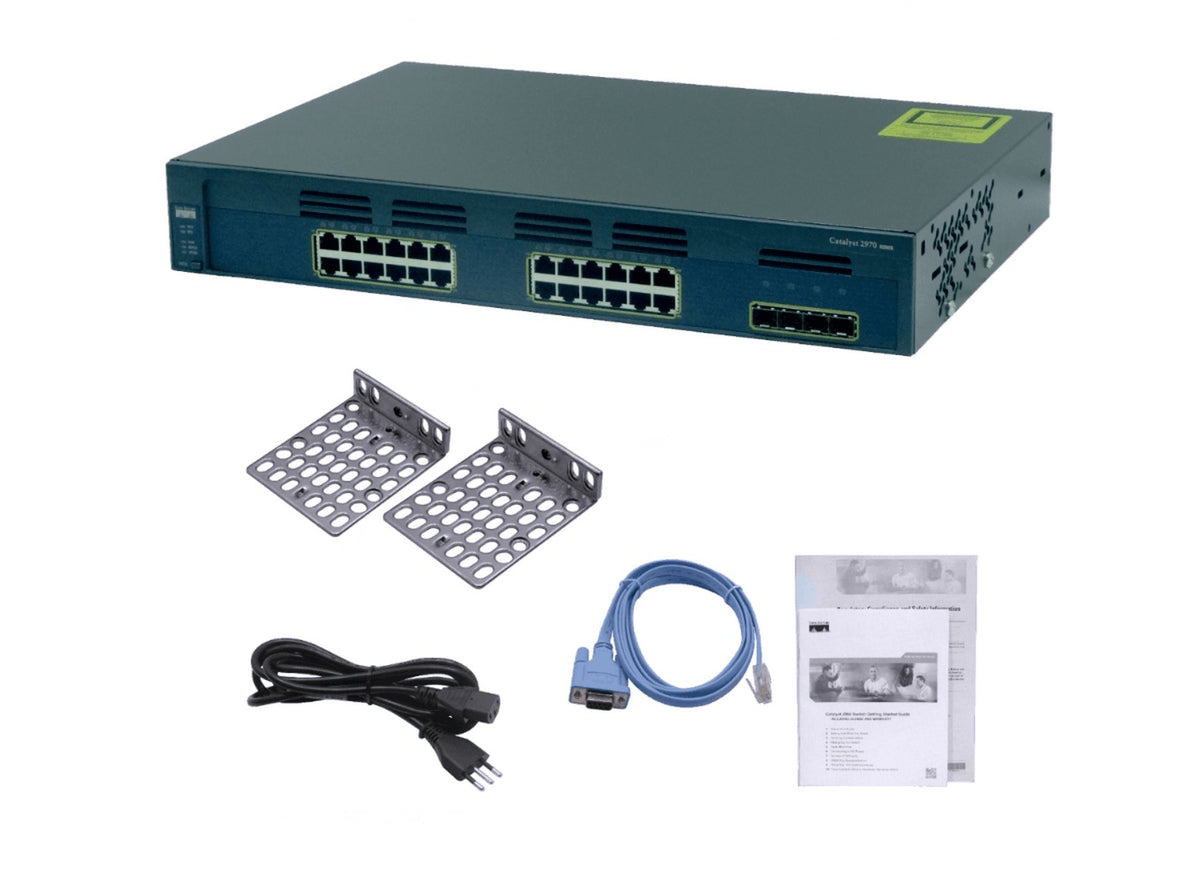 WS-C2970G-24TS-E CISCO REACONDICIONADO 24 Puertos 1000 4 Ranuras SFP Consola RS232-RJ45/DB9-H Conmutador Montable en Rack 1.5U