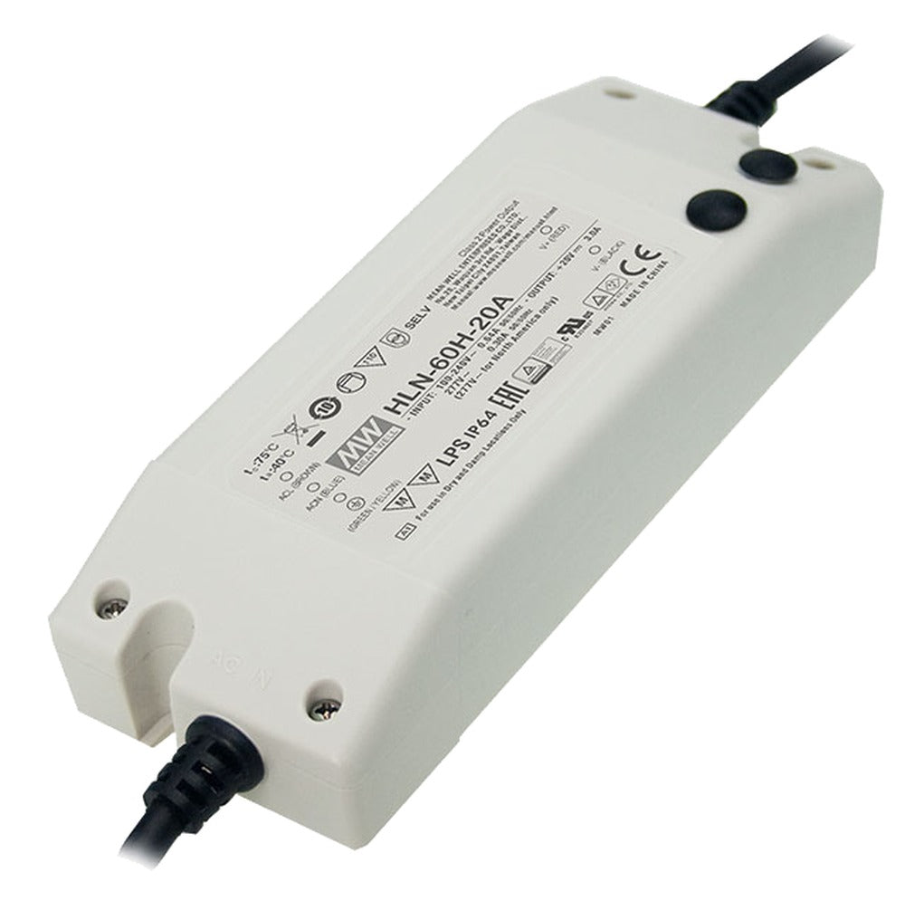 Driver LED plástico voltaje PFC 60W HLN-60H - B - 3 en 1 (1-10V, Resistor, PWM) - 36V