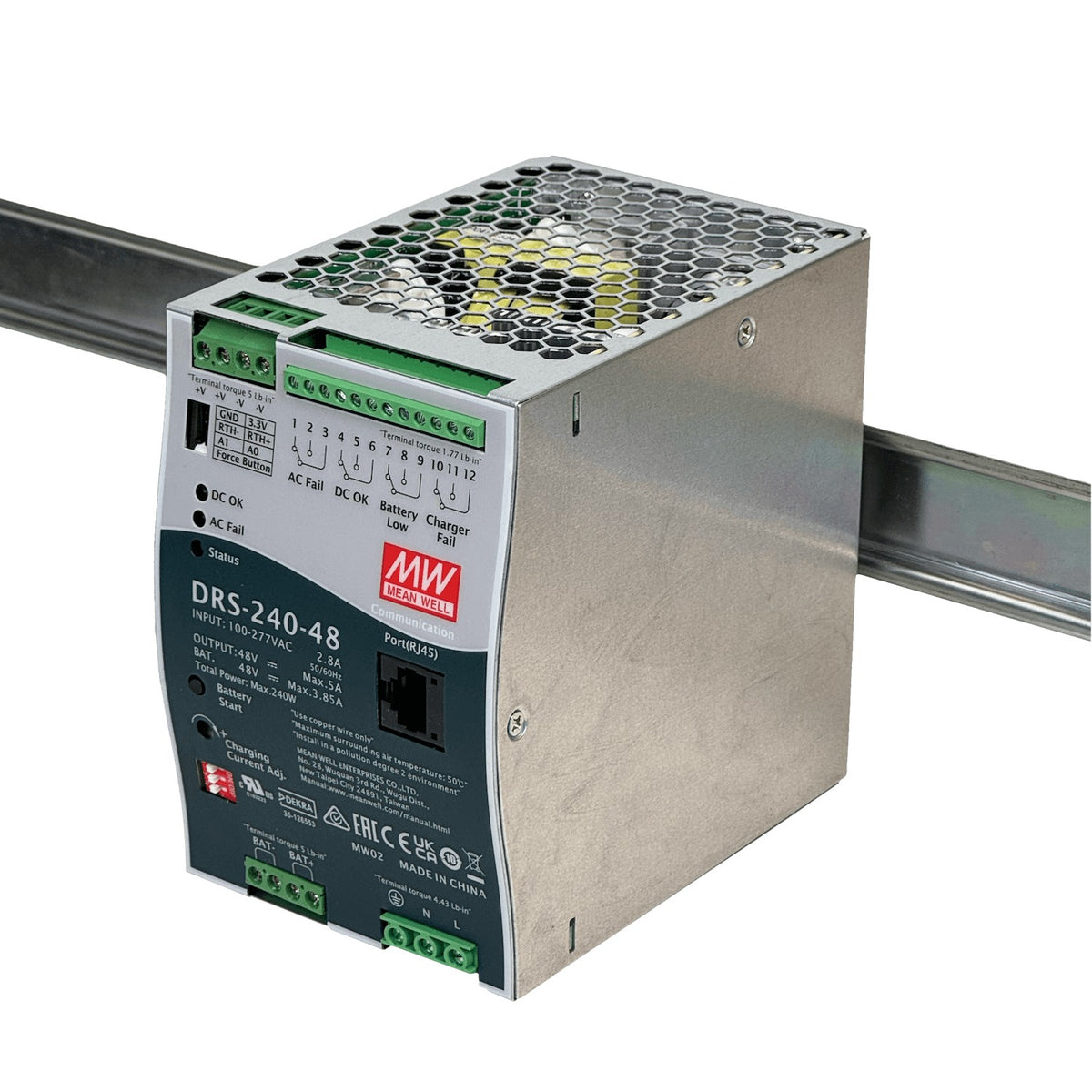 DRS-240-48 MEANWELL Fuente 48VDC 5A 240W 5-50AH RJ45 Ancho-86mm req/100-277V Carril-DIN