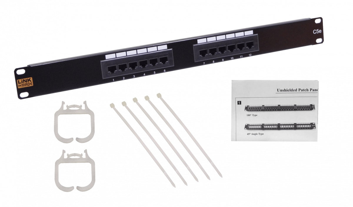 PP512L LINKMADE 12-Puertos RJ45 CAT5E UTP PANEL DE PARCHEO 1U CERTIFICADO UL