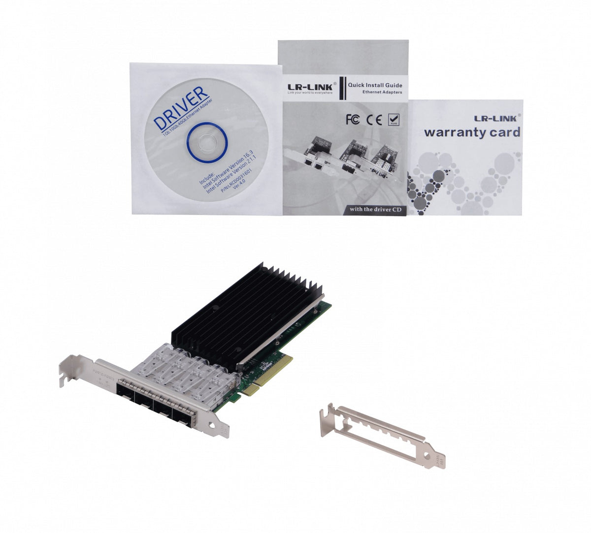 PCIE-4SFP+ LRLINK Adaptador de Red para Servidor PCIe x8 con 4 puertos SFP+ 10G, modelo LREC9804BF, basado en chip Intel XL710