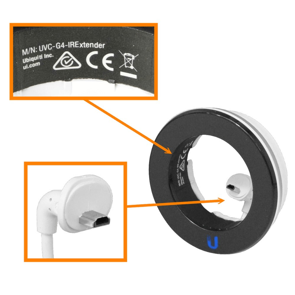 UVC-G4-IREXTENDER. Accesorio Ubiquiti para cámaras UVC-G4/G3 Bullet, extensor infrarrojo de 25 metros para exteriores, dimensiones 80x26 mm, potencia 8 W, modelo UVC-G4-ENHANCER.