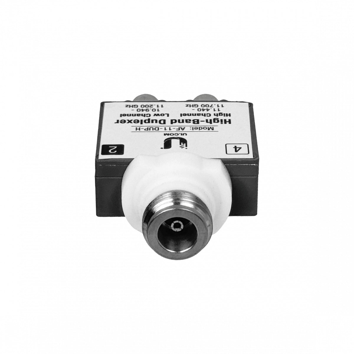 AF-11FX-DUP-H. Duplexor para AF-11 de UBIQUITI, bandas de 10,9–11,2 GHz y 11,4–11,7 GHz, 2 conectores SMA macho y 1 conector N hembra, modelo AF-11-DUP-H.