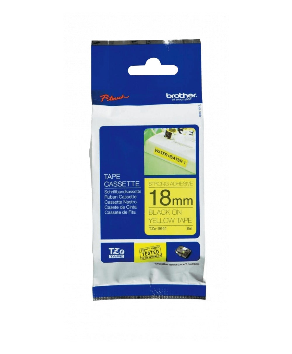 TZE-S641 BROTHER E-P 18mm Negro en Amarillo Cinta 8mt p/PT-E300VP/D600VP ExtraP