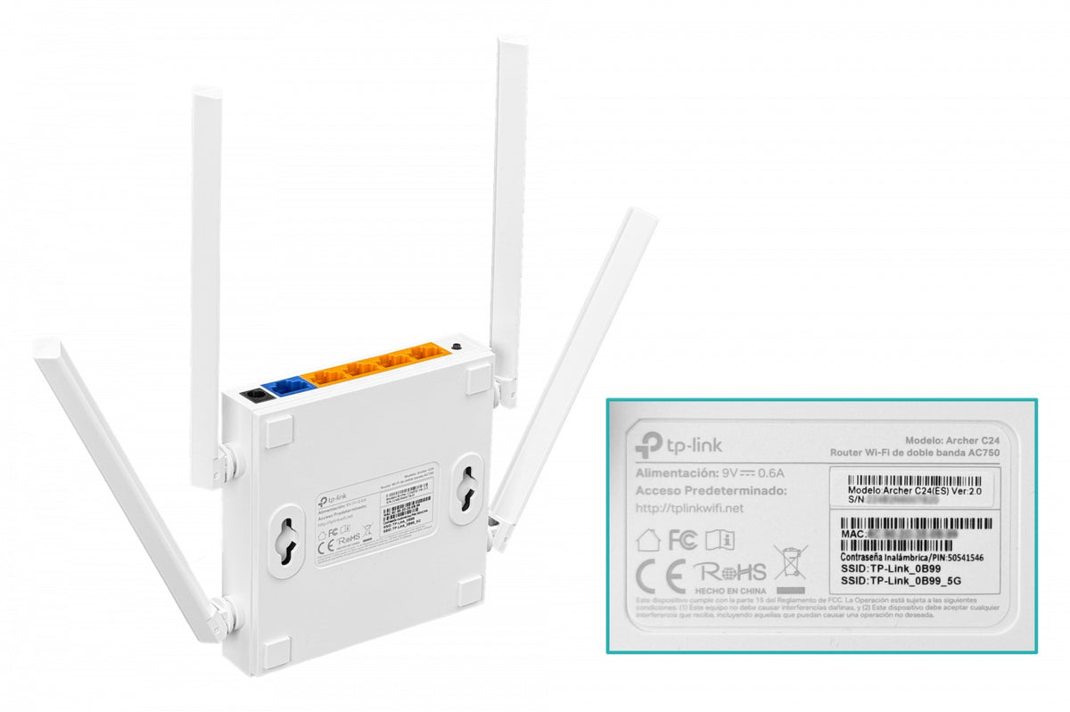 C24 TP-LINK 4 puertos 100 WAN 5GHz-433mbps 2,4GHz-300mbps 4 antenas fijas Router AC750