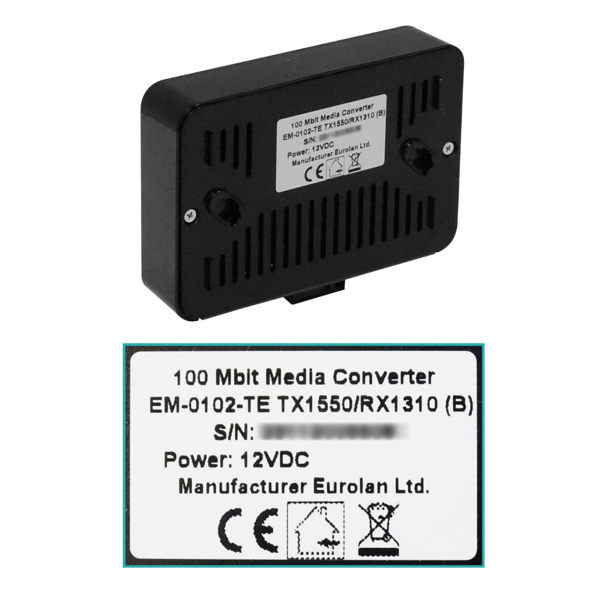 EM-0102-TE Kit de Conversión de Medios EUROLAN SM Monomodo 1-SC 1310/1550nm Alcance 20km 2-Canales 100Mbps Switch de 3 Puertos Fibra
