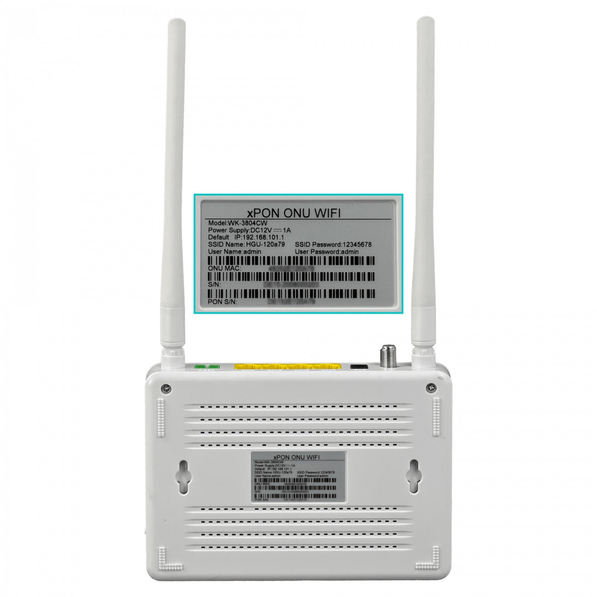 WK-3804CW WOLCK XPON CATV-F-H N300-2,4GHz 4-1000 1-PON-SC/APC incl-12V ONT ONU