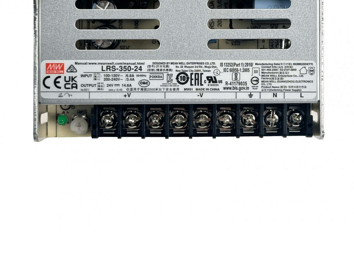 LRS-350-24 Fuente de alimentación conmutada metálica MEANWELL de 350 W, salida ajustable de 24 V y 14,6 A, con ventilación
