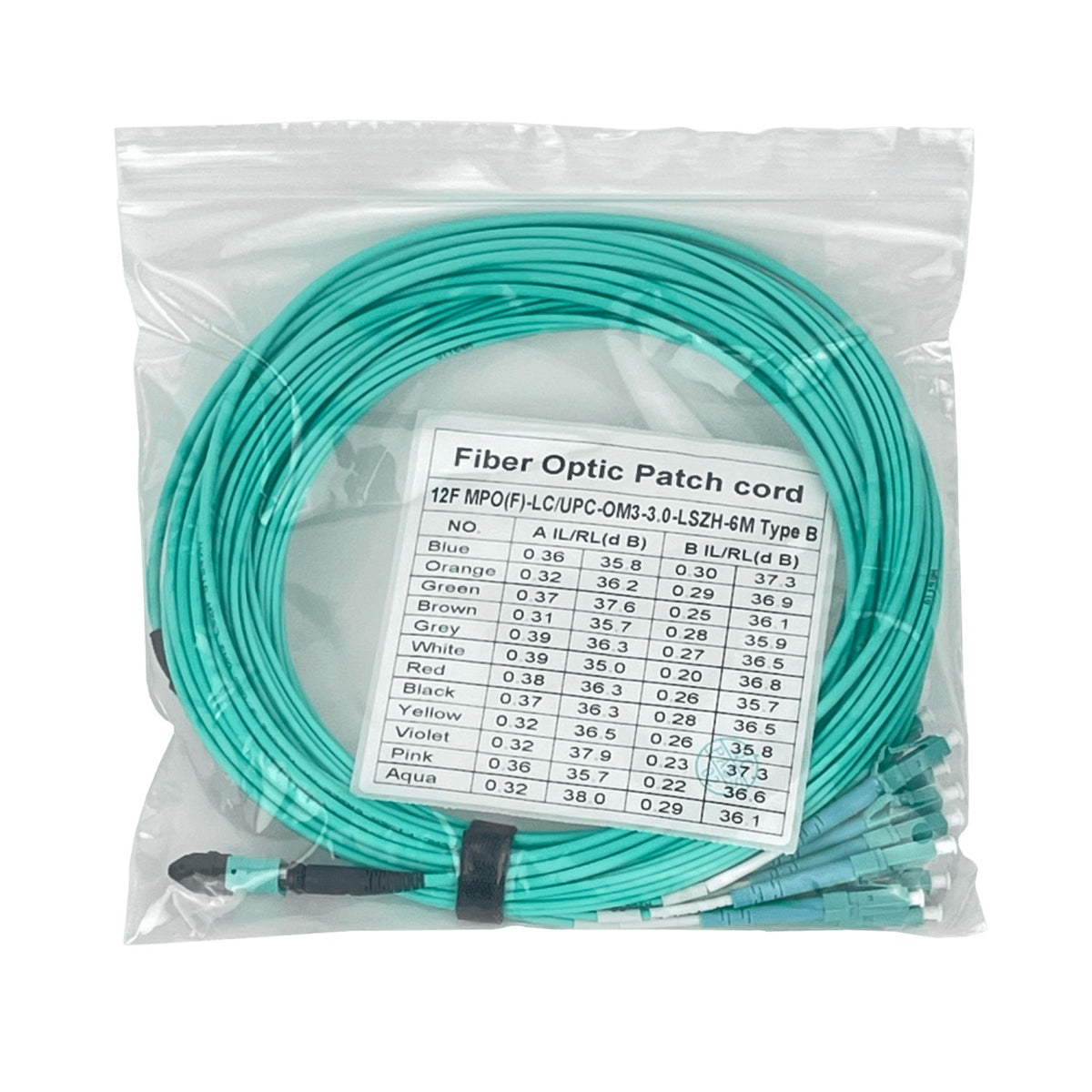 JF3LM6 6mt OM3 12-LC/1,5mt 1-MPO/4,5mt MultiModo MM Jumper Cable Fibra