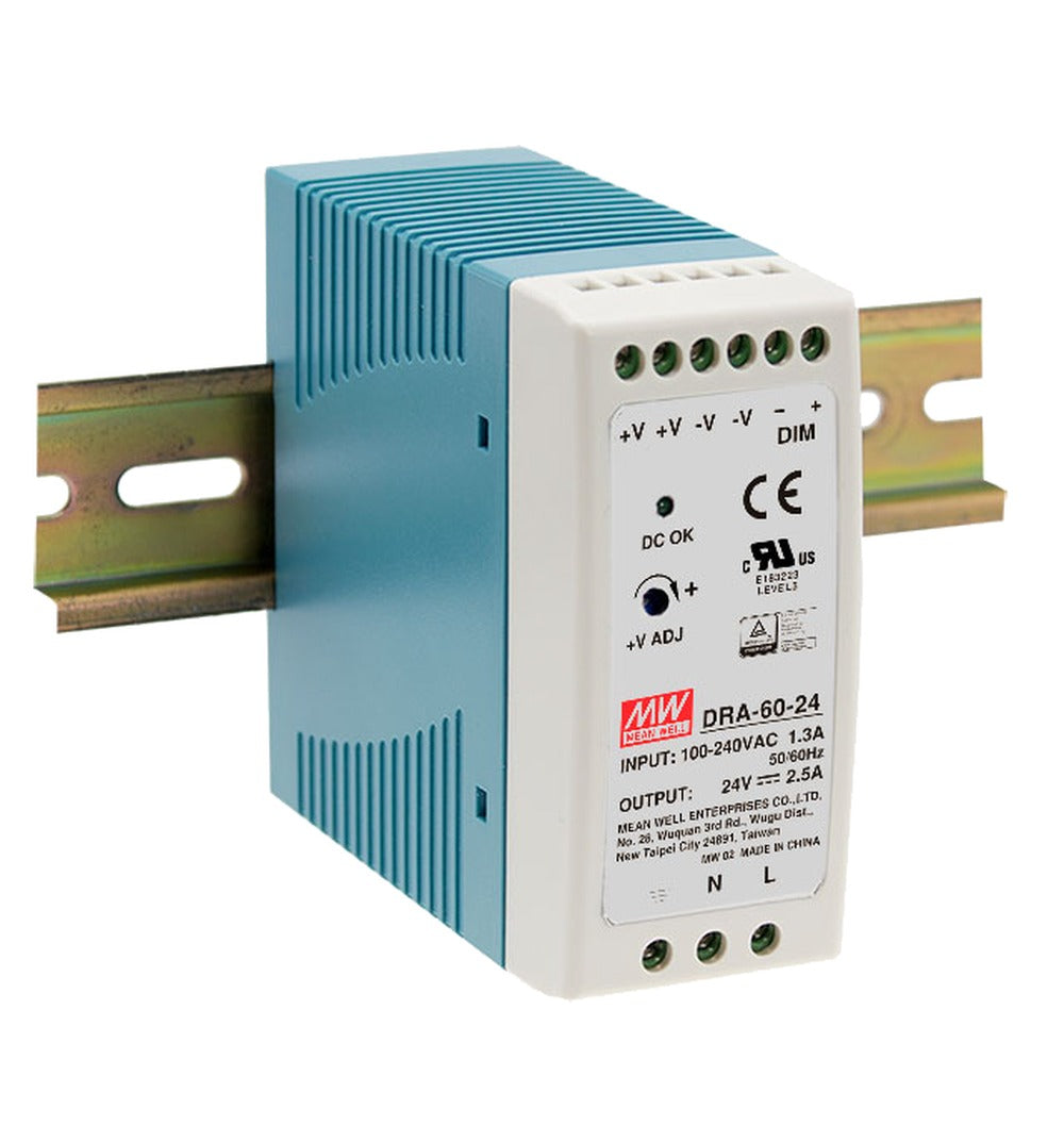 Fuente de poder Riel DIN 60W ajustable 3 en 1 plástico DRA-60 - 24V