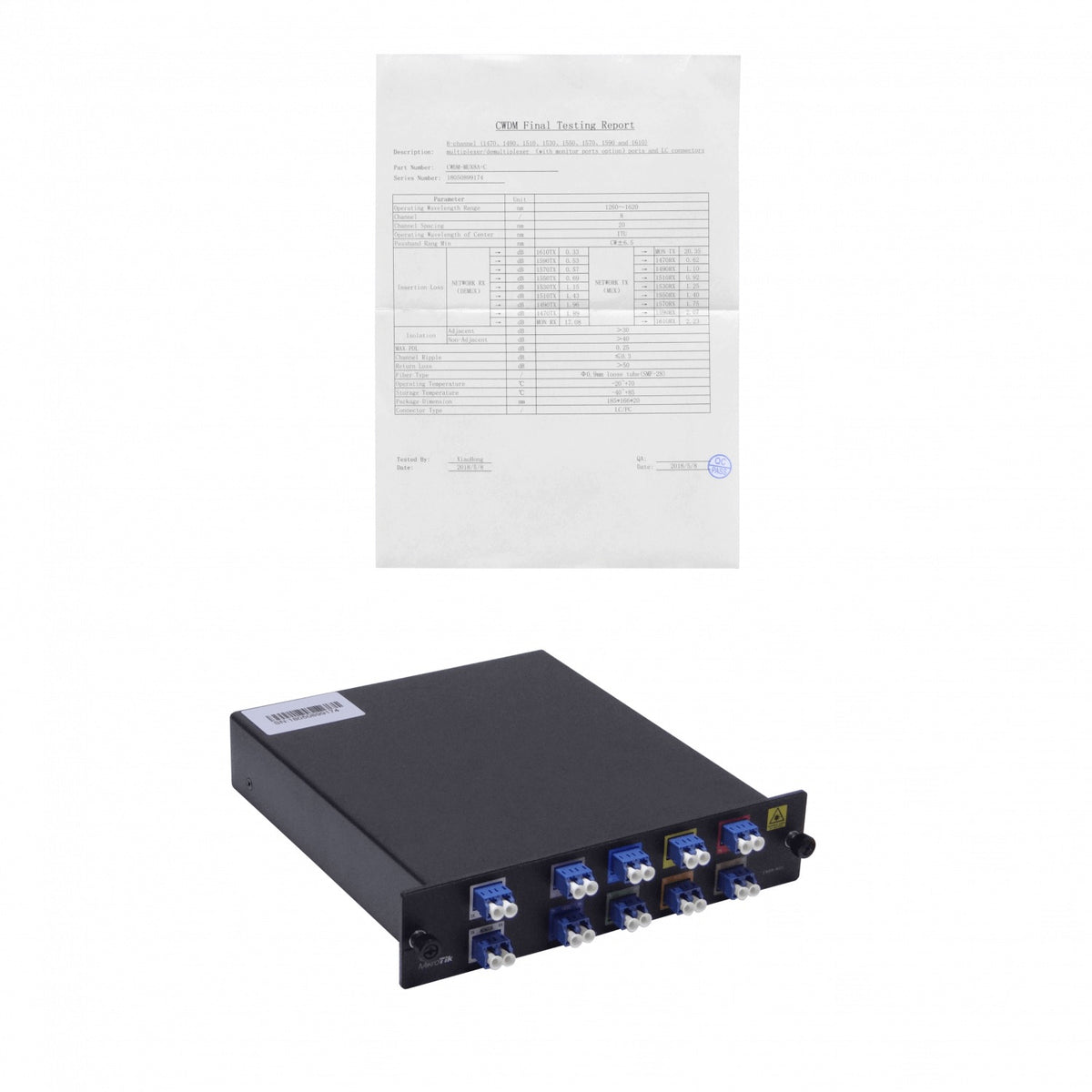 CWDM-MUX8A MIKROTIK Multiplexor/Demultiplexor óptico pasivo CWDM 8 canales Puertos SFP/SFP+ 20 conectores LC