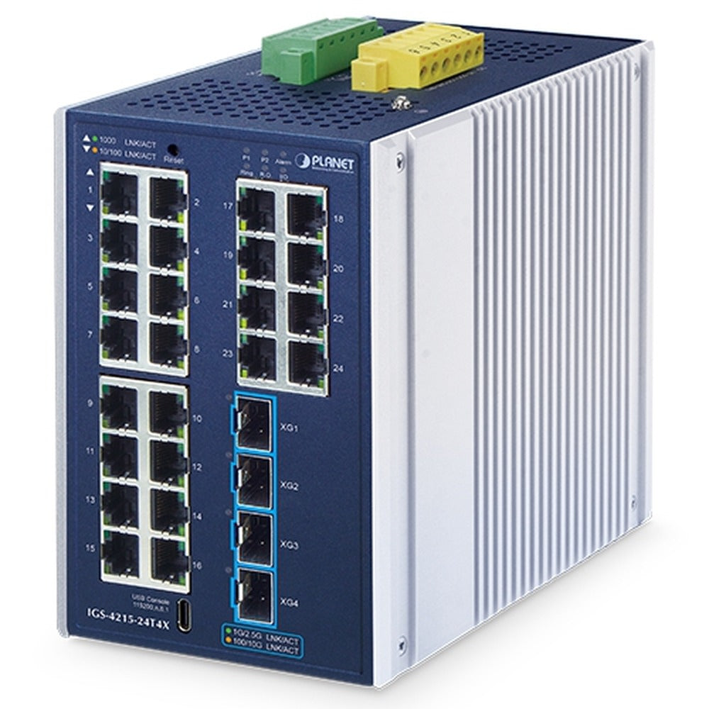 Industrial L2+ 24-Port 10/100/1000T + 4-Port 10G SFP+ Managed Ethernet Switch Industrial L2+ 24-Puerto 10/100/1000T+ 4-Puerto 10G SFP+ Switch Ethernet Administrado